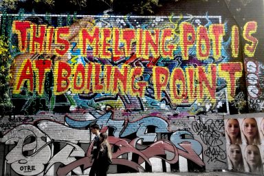 This melting pot is at boiling point, mural