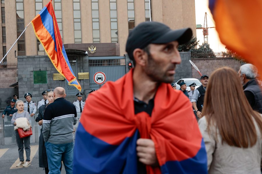 demonstrator, Yerevan, drapes flag