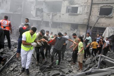 Palestinians, search, rubble, Israeli, strike