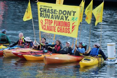 Kayak-tivists, protesting, Chase, bank