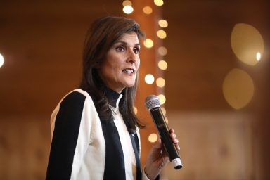 Nikki Haley, campaigning, Adel, Iowa