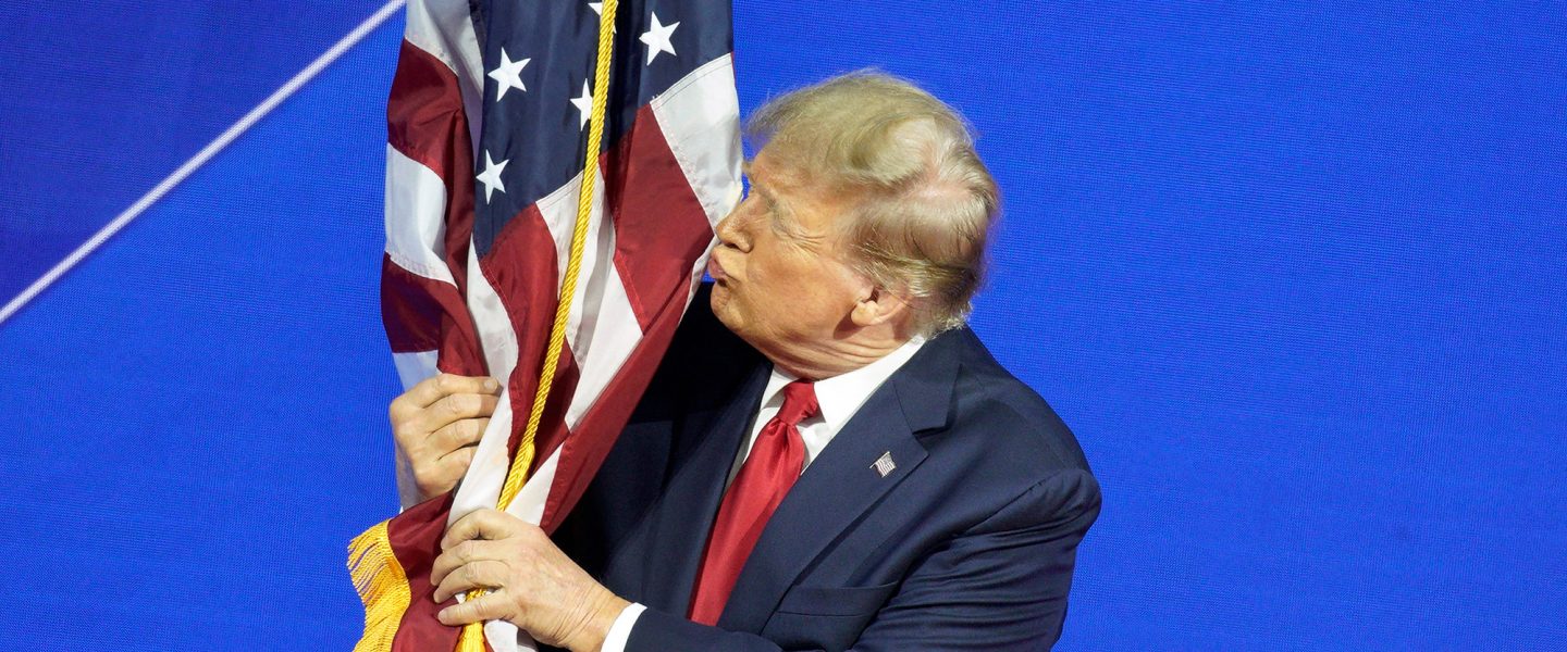 Donald Trump, hugs, American flag