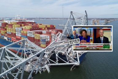 NTSB drone image of Francis Scott Key Bridge, Fox Business, Joe Biden