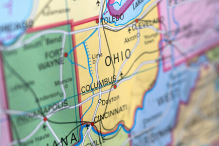 Ohio, map, closeup