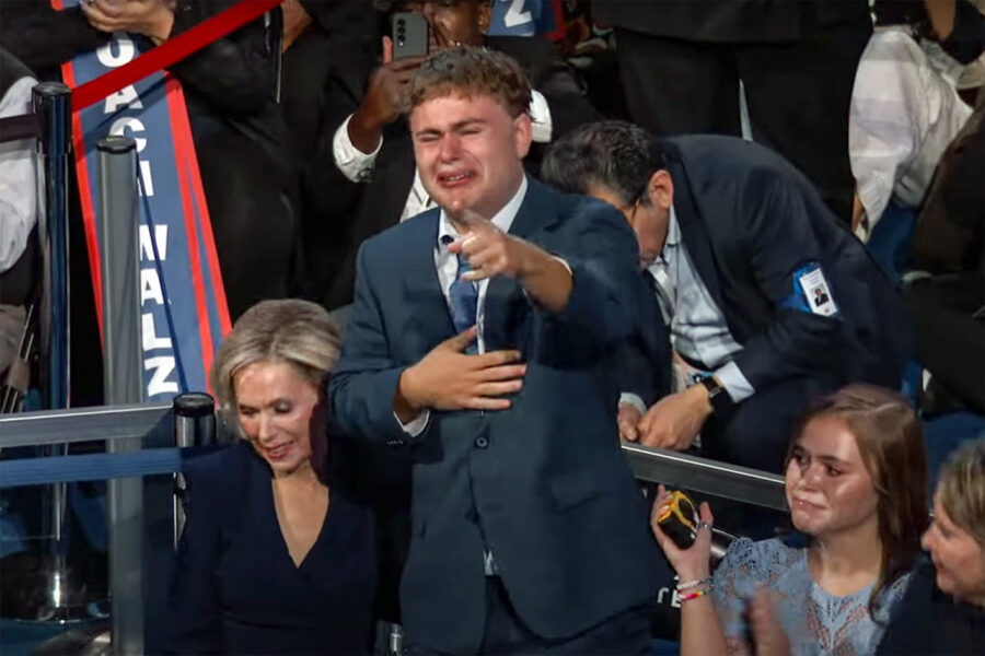 Democratic National Convention, Day 3, Gus Walz reacts.