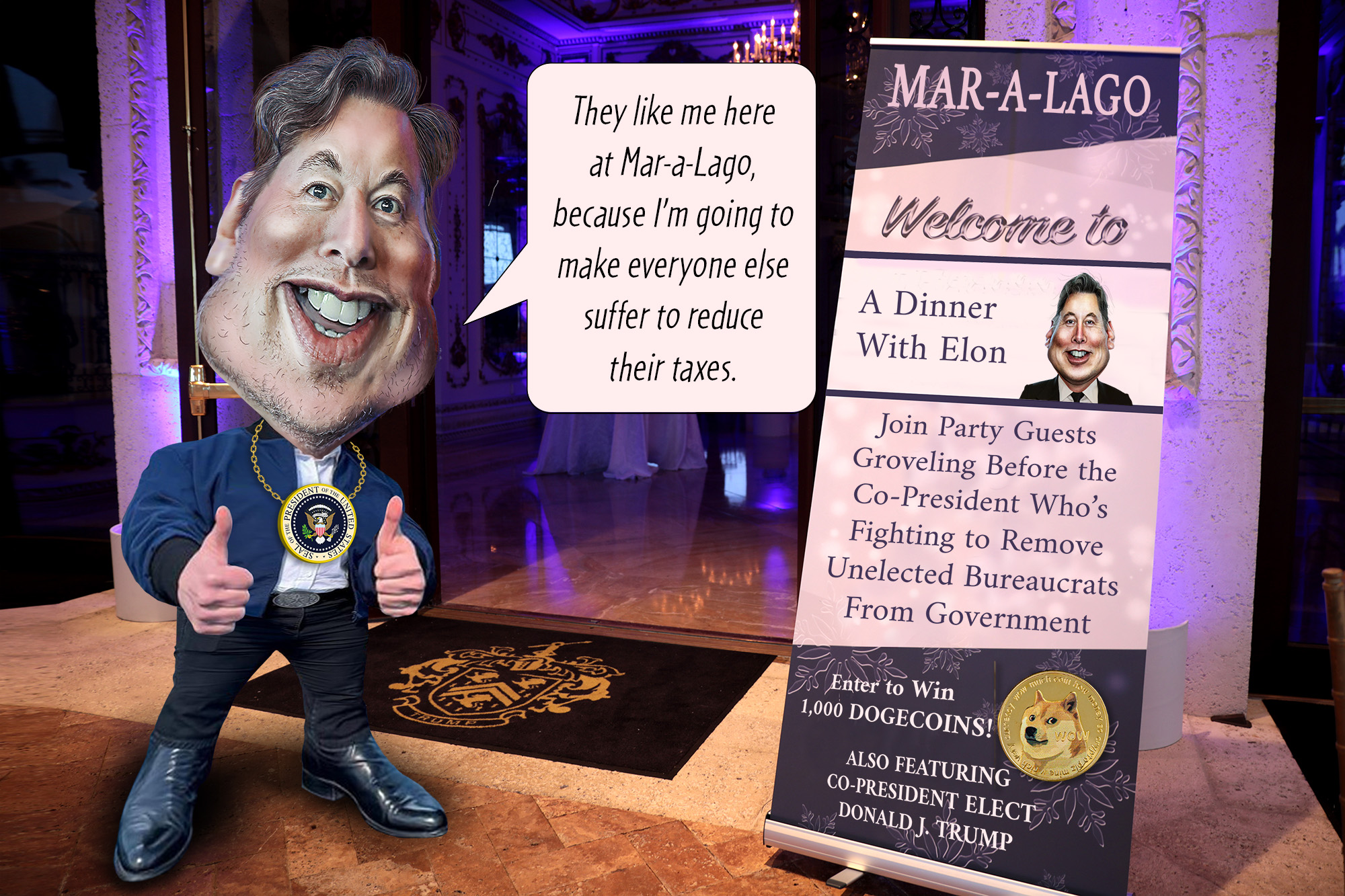 Elon Musk, DOGE, Mar-a-Lago, co-president, Donald Trump.