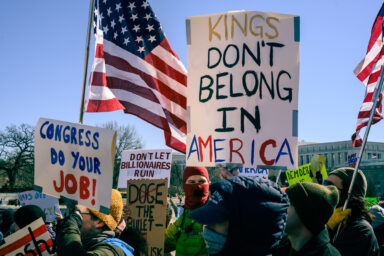 No Kings Day, sign, Kings don't belong in America.