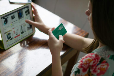 woman, purchasing, Item, on tablet