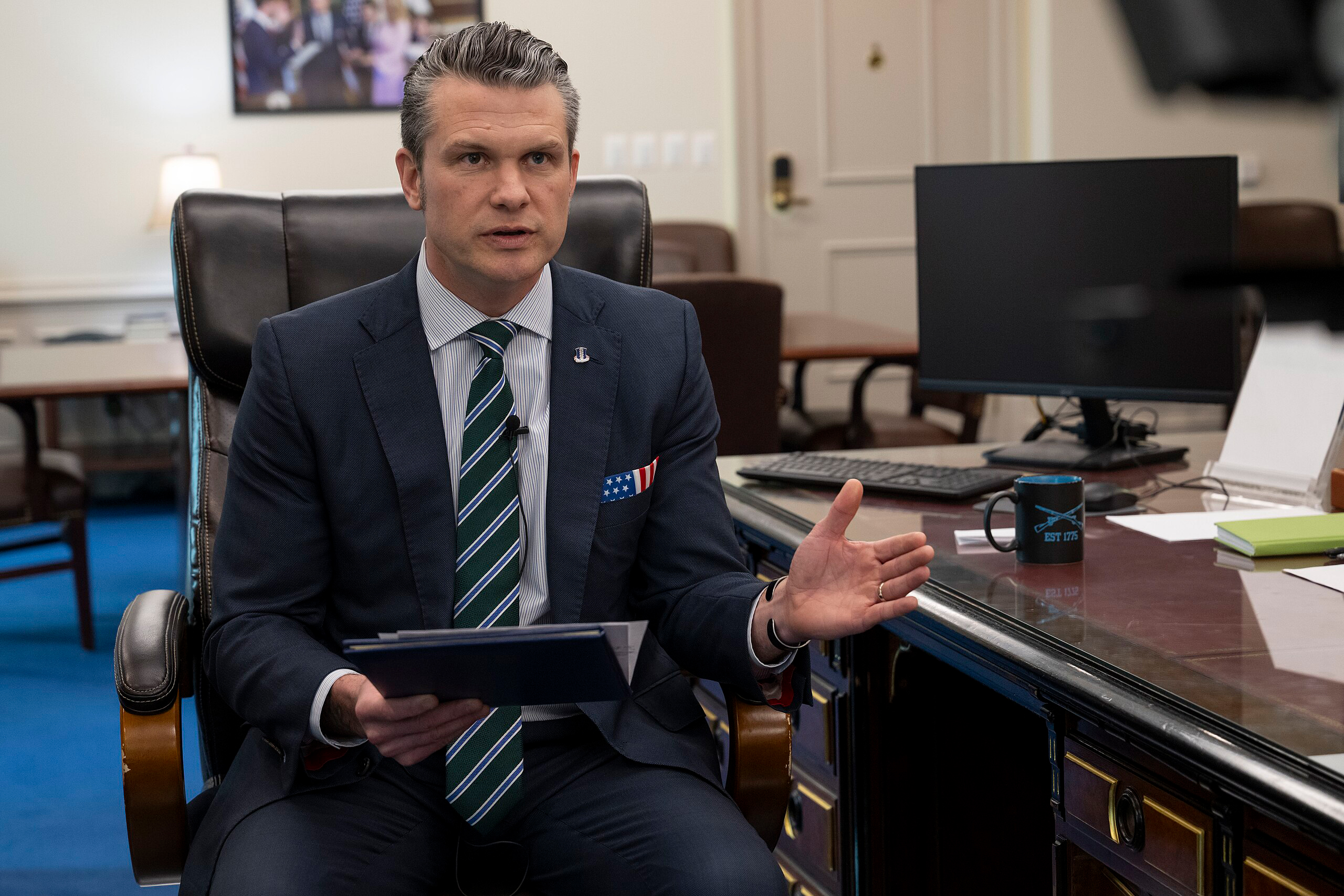 Pete Hegseth, delivers recorded remarks