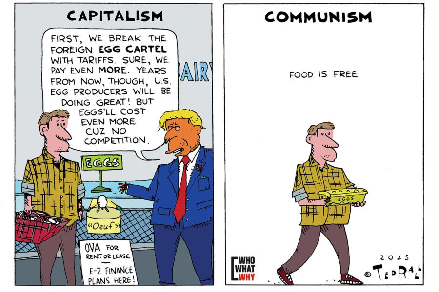 Donald Trump, Eggs, Inflation, American businesses; communism benefits; economic strategy; Foreign Competition;