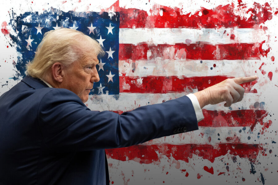 Donald Trump, pointing, flag