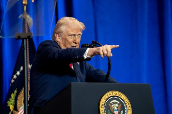 Donald Trump, podium, speaking, pointing