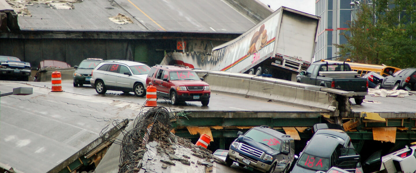 collapsed, I-35W, Mississippi River, bridge