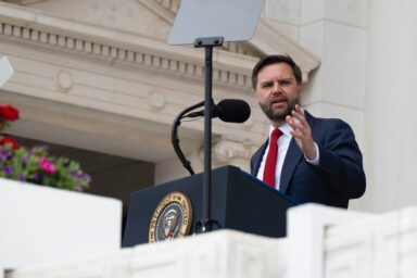 VP JD Vance, podium, speaking