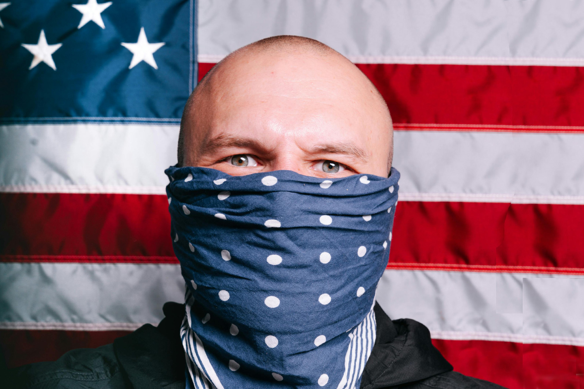 masked man, American flag