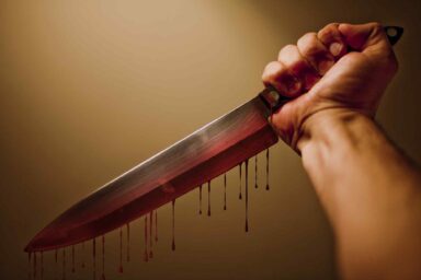 bloody, butcher’s knife