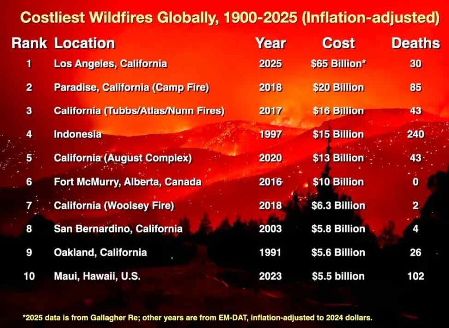Costliest Wildfires, Chart