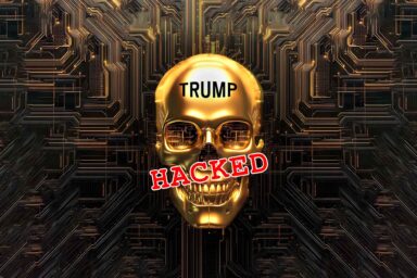 Donald Trump, hacked, digital skull