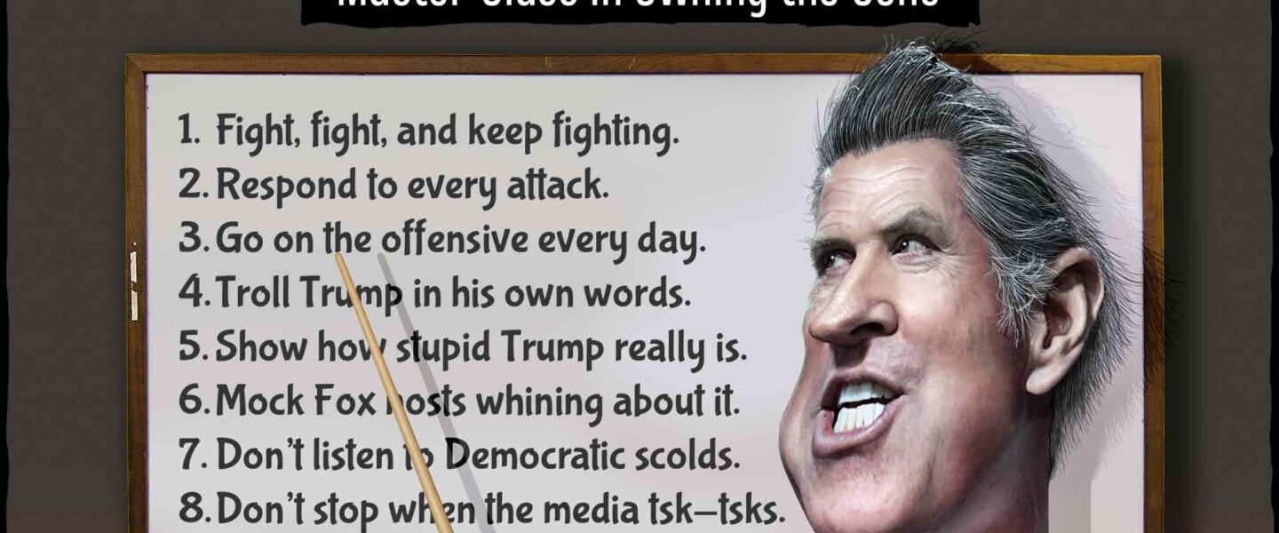 Gavin Newsom, owns the Cons