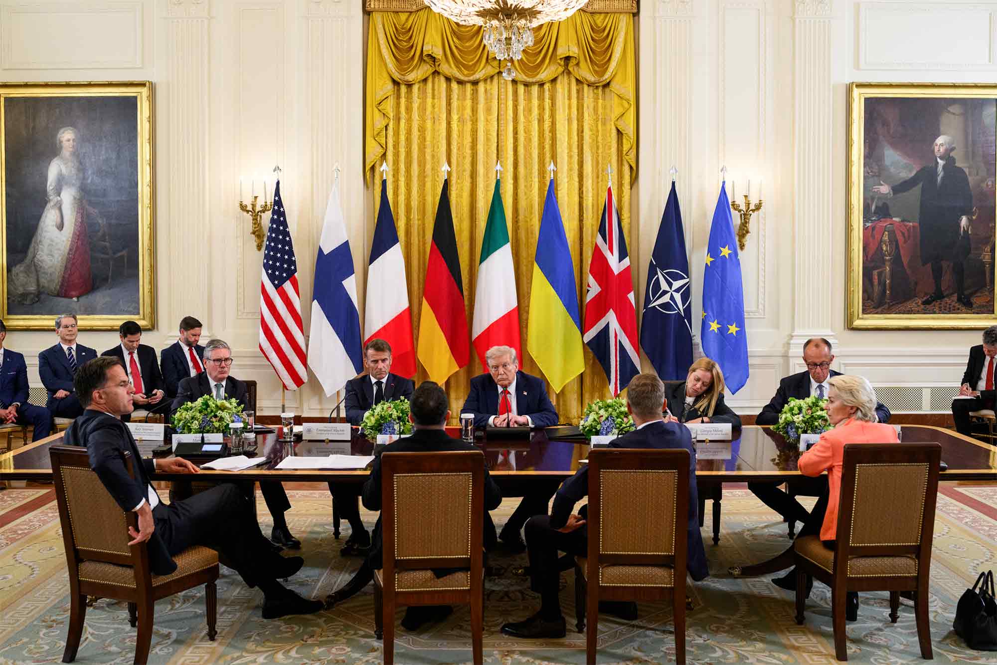 Donald Trump, hosts, Volodymyr Zelenskyy White House, ceasefire, Petteri Orpo, Emmanuel Macron, Friedrich Merz, Ursula von der Leyen, Giorgia Meloni, Keir Starmer, Alexander Stubb, Mark Rutte