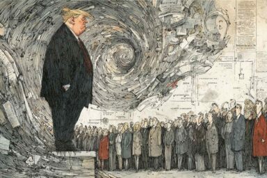 Cartoon, style, Joseph Keppler, Donald Trump, Chaos, democracy, economy