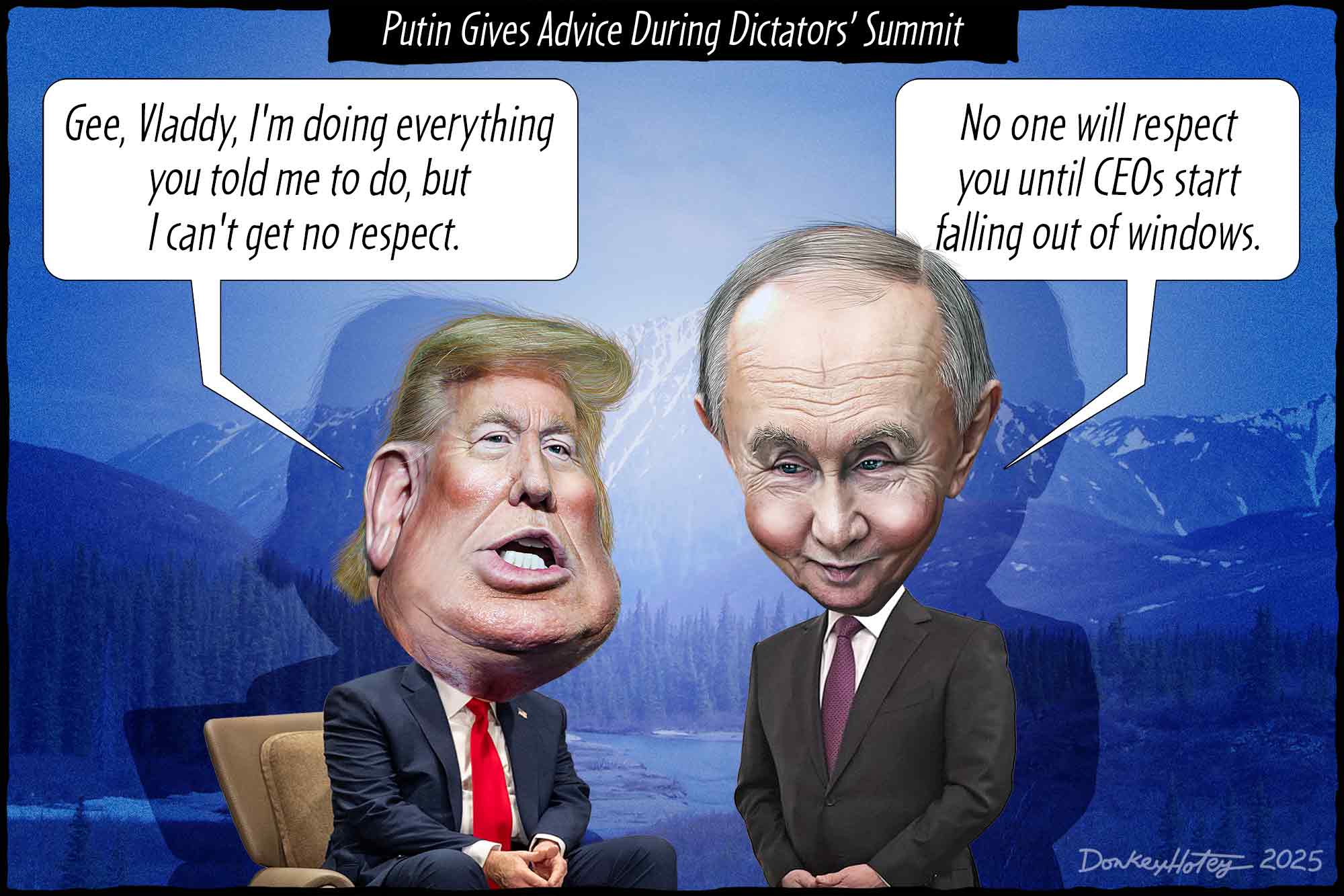 Cartoon, Donald Trump, Vladimir Putin, Dictator lessons