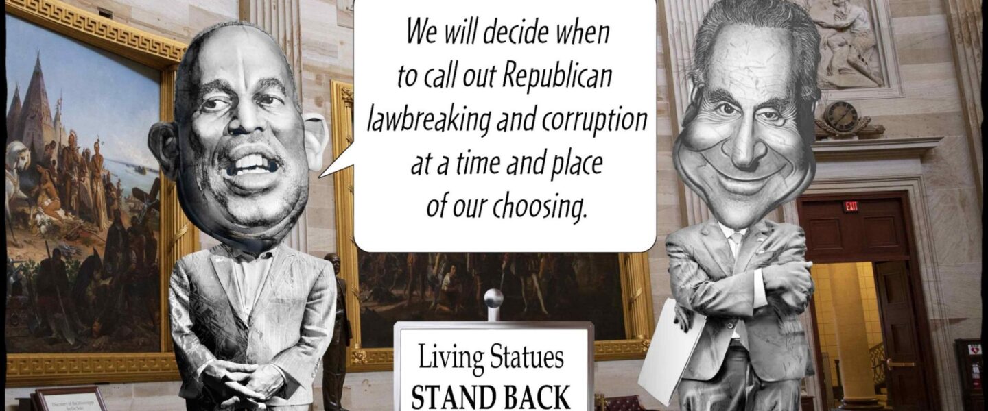 Hakeem Jeffries, Chuck Schumer, living statues, waiting to act