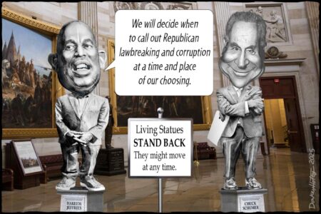Hakeem Jeffries, Chuck Schumer, living statues, waiting to act
