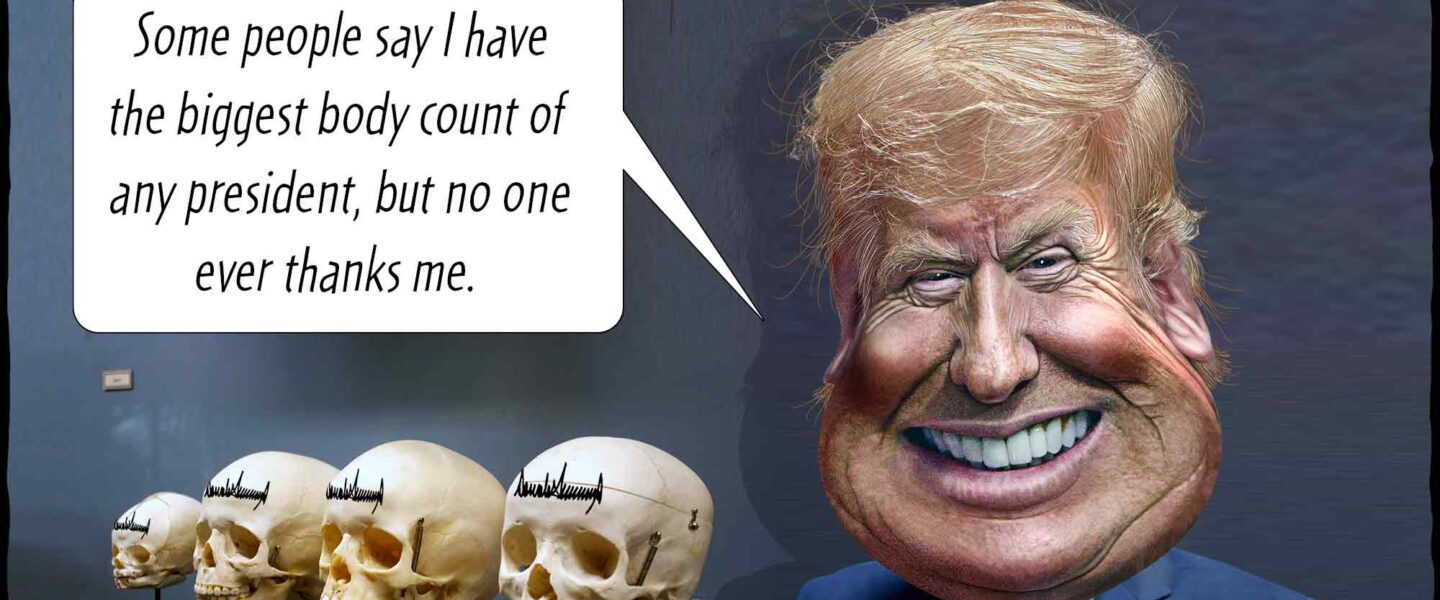 Cartoon, Donald Trump, Deaths, body count, skull collection