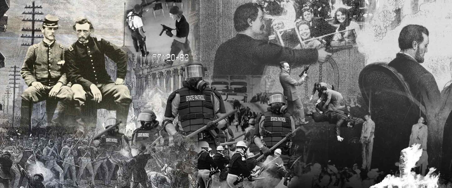 Assassinations, police violence, violent protests, lynching, civil war, Jim Crow, labor fights