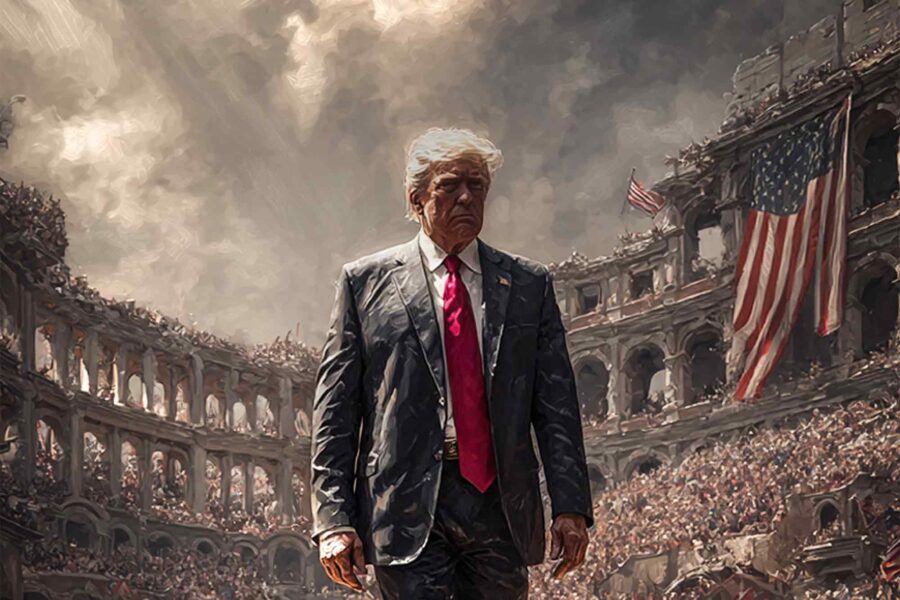 AI posted on Twitter, Destruction of America, Donald Trump, coliseum
