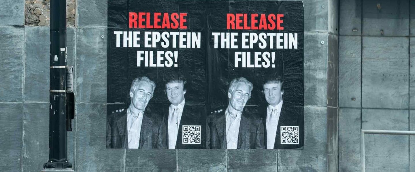 Epstein, Trump, protest posters, Washington, DC