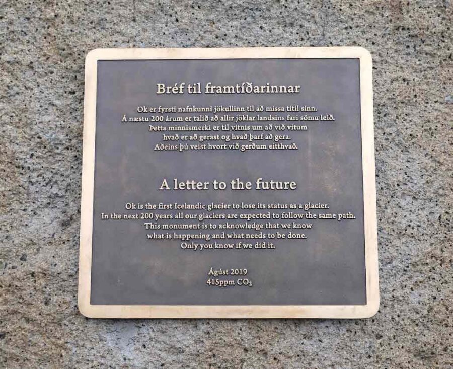 Memorial plaque, Okjökull glacier, Iceland