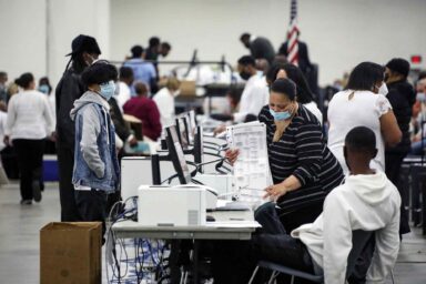 Poll workers, count ballots, Detroit