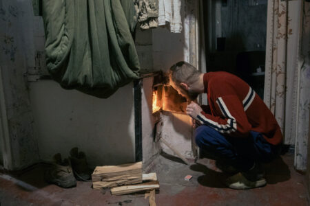 Soldiers, small farmhouse, Ukraine