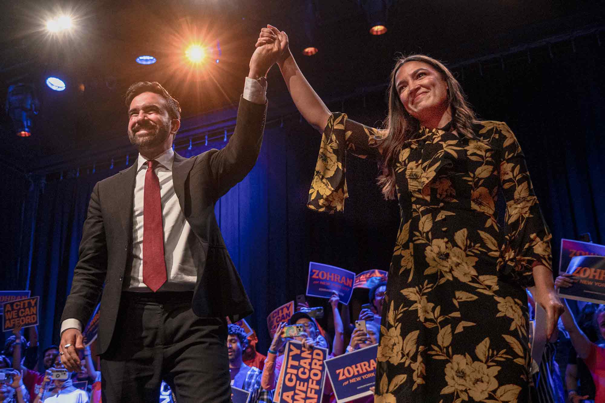 Zohran Mamdani, Alexandria Ocasio Cortez, AOC, rally, Manhattan, New York