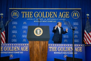 Donald Trump, delivering remarks, McDonald's Impact Summit