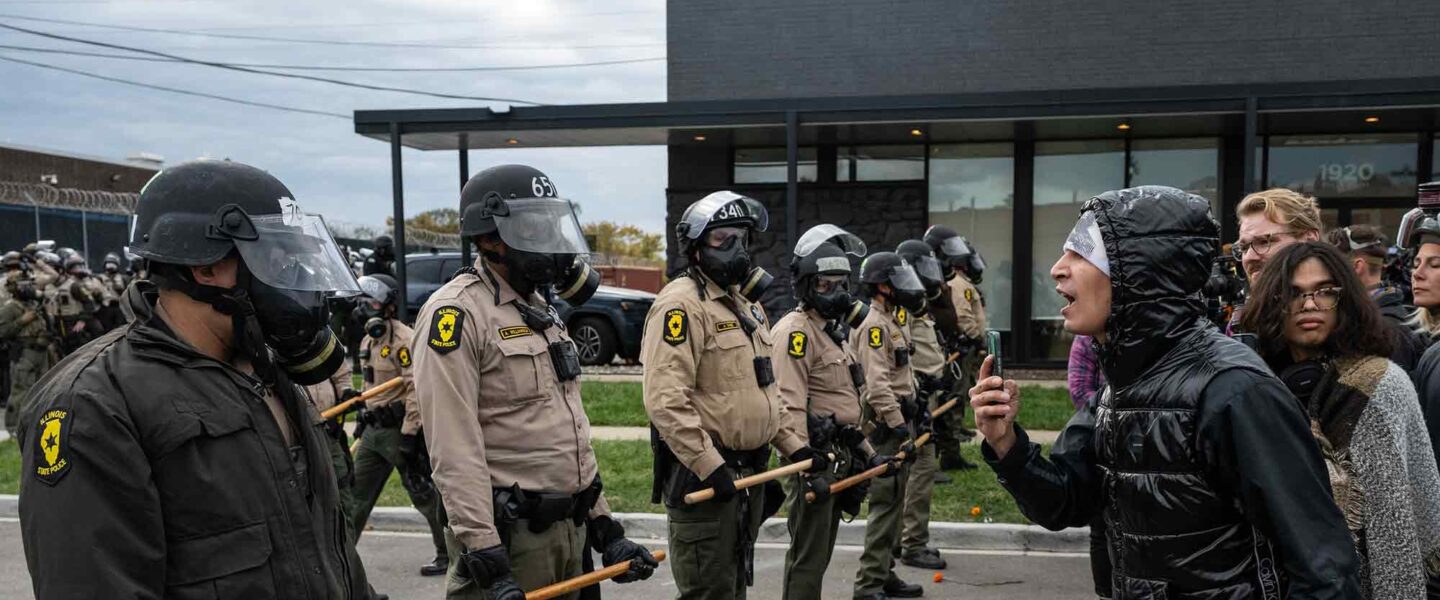 ICE Agents, protesters, face off, Broadview, IL