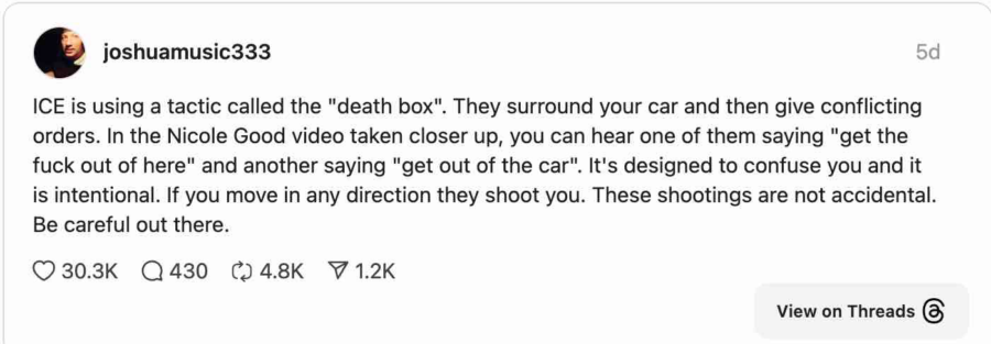 Threads post, death box, ICE, Renee Good