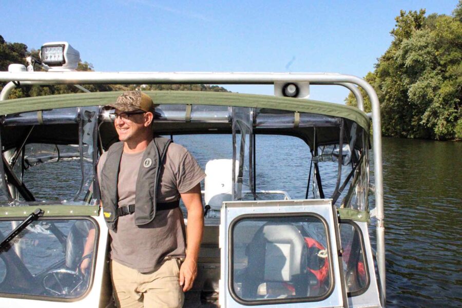 Captain Evan Clark, Three Rivers Waterkeeper, boat, Allegheny River
