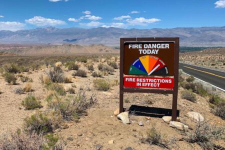 Fire danger, sign, BLM, California