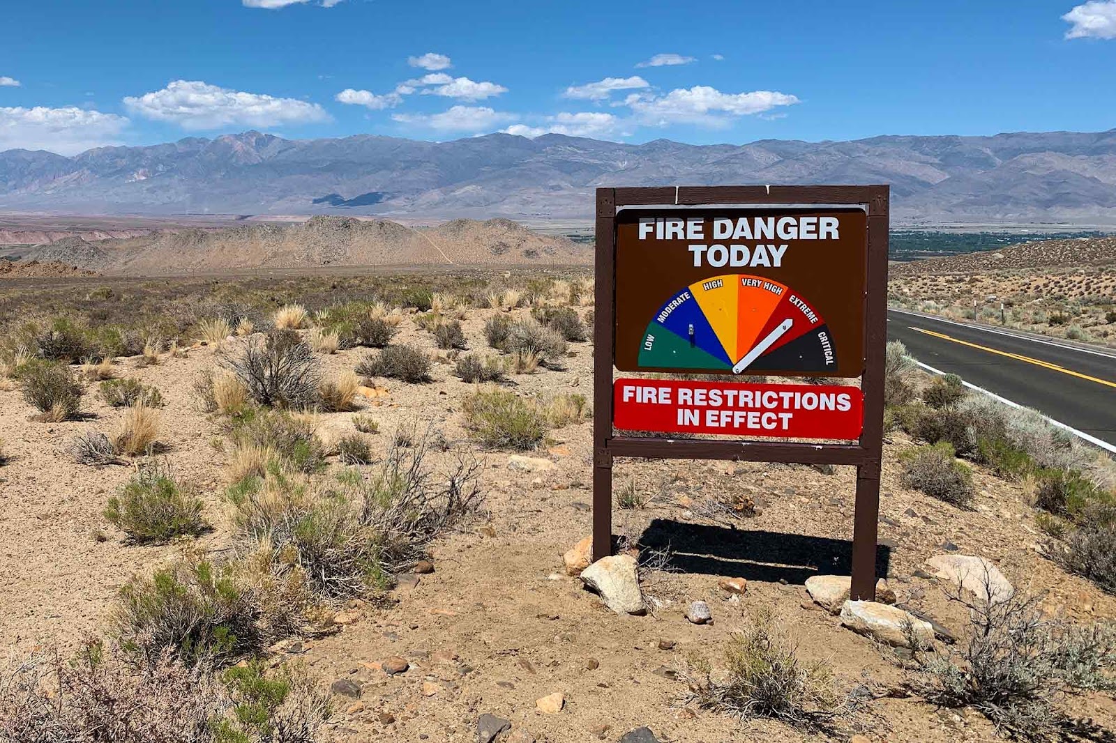 Fire danger, sign, BLM, California