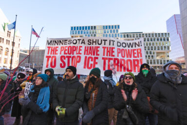 Image Alt Text: Sign, Minnesota Shut It Down, The People have the power to stop ice terror Minnesota