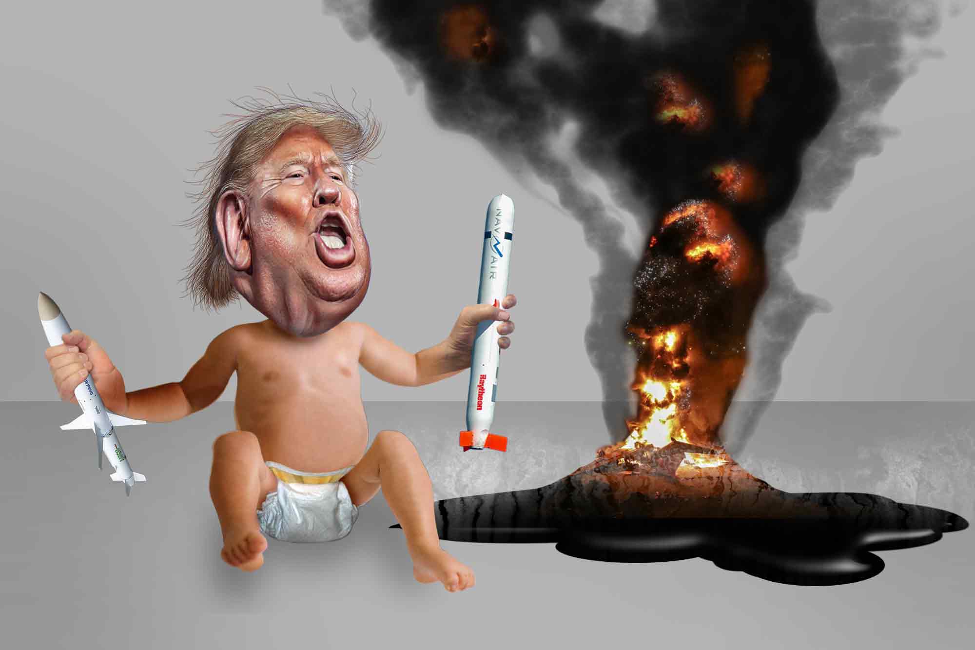 Baby, Donald Trump, play, missiles, Iran, Oil