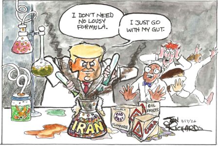Donald Trump, Mad Scientist, going with his gut, Iran