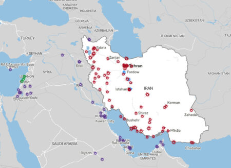 US, Israel, Iran, bombing map