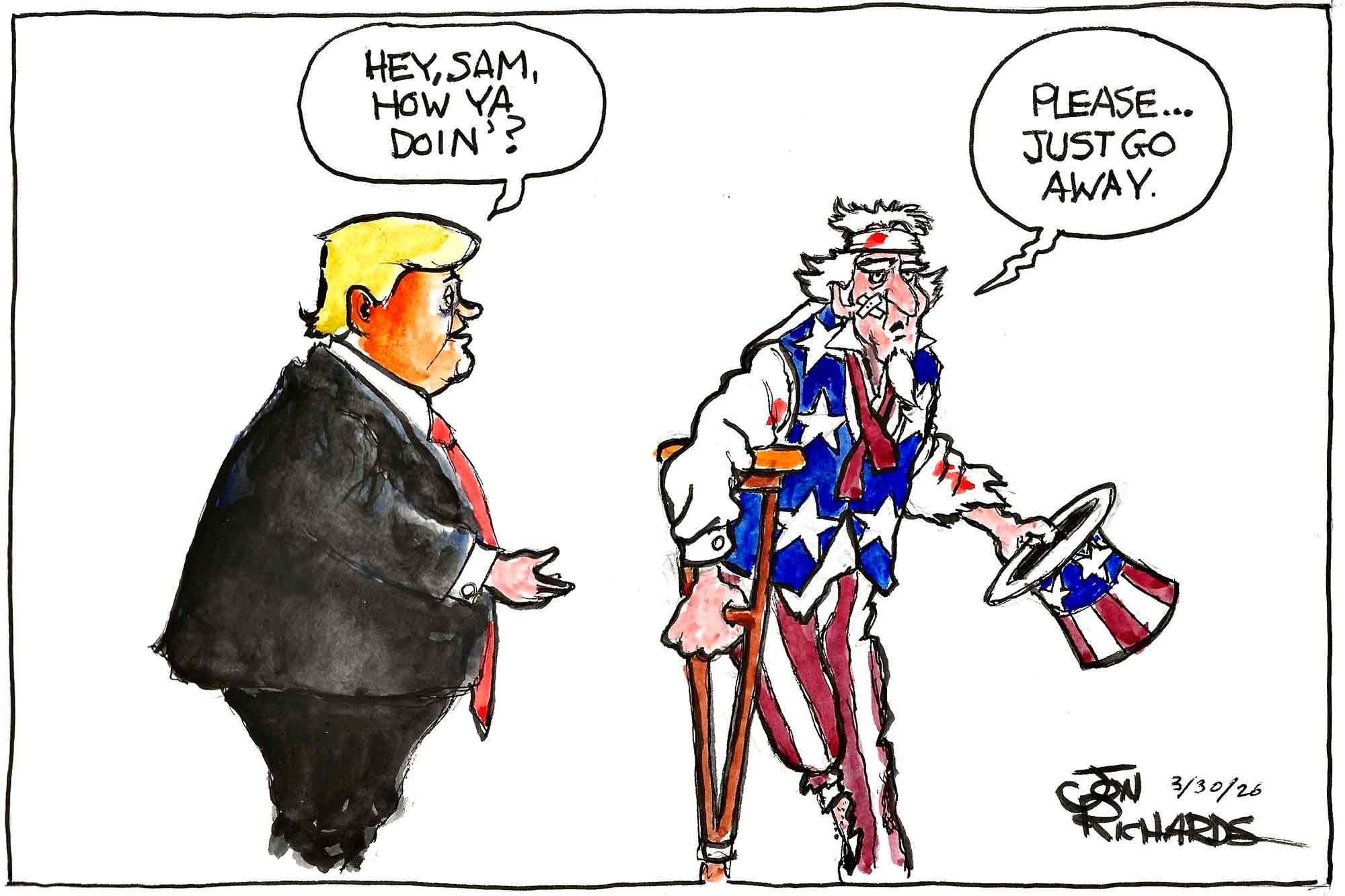 Donald Trump, Uncle Sam, War, Recession, Iran