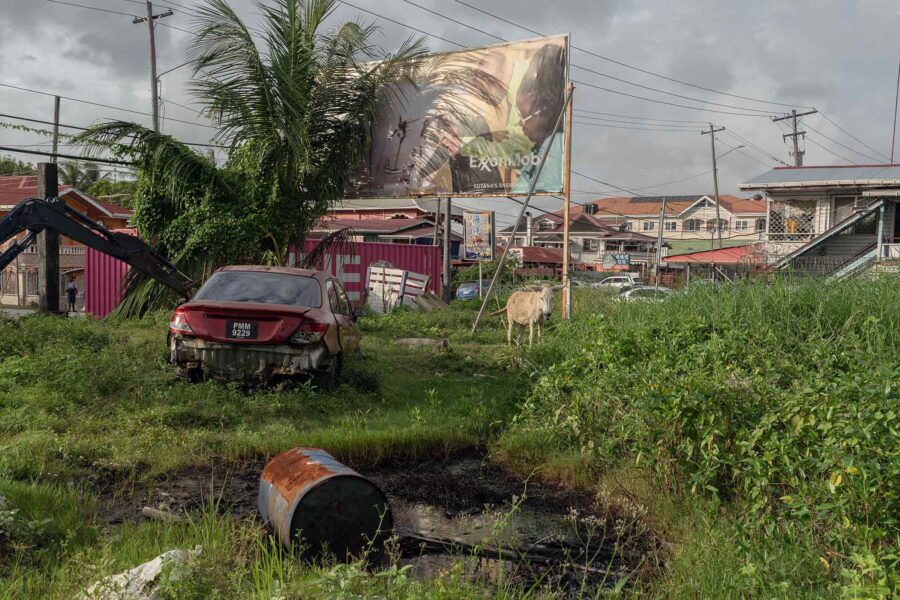 Oil barrel, ExxonMobil, advertisement, Guyana