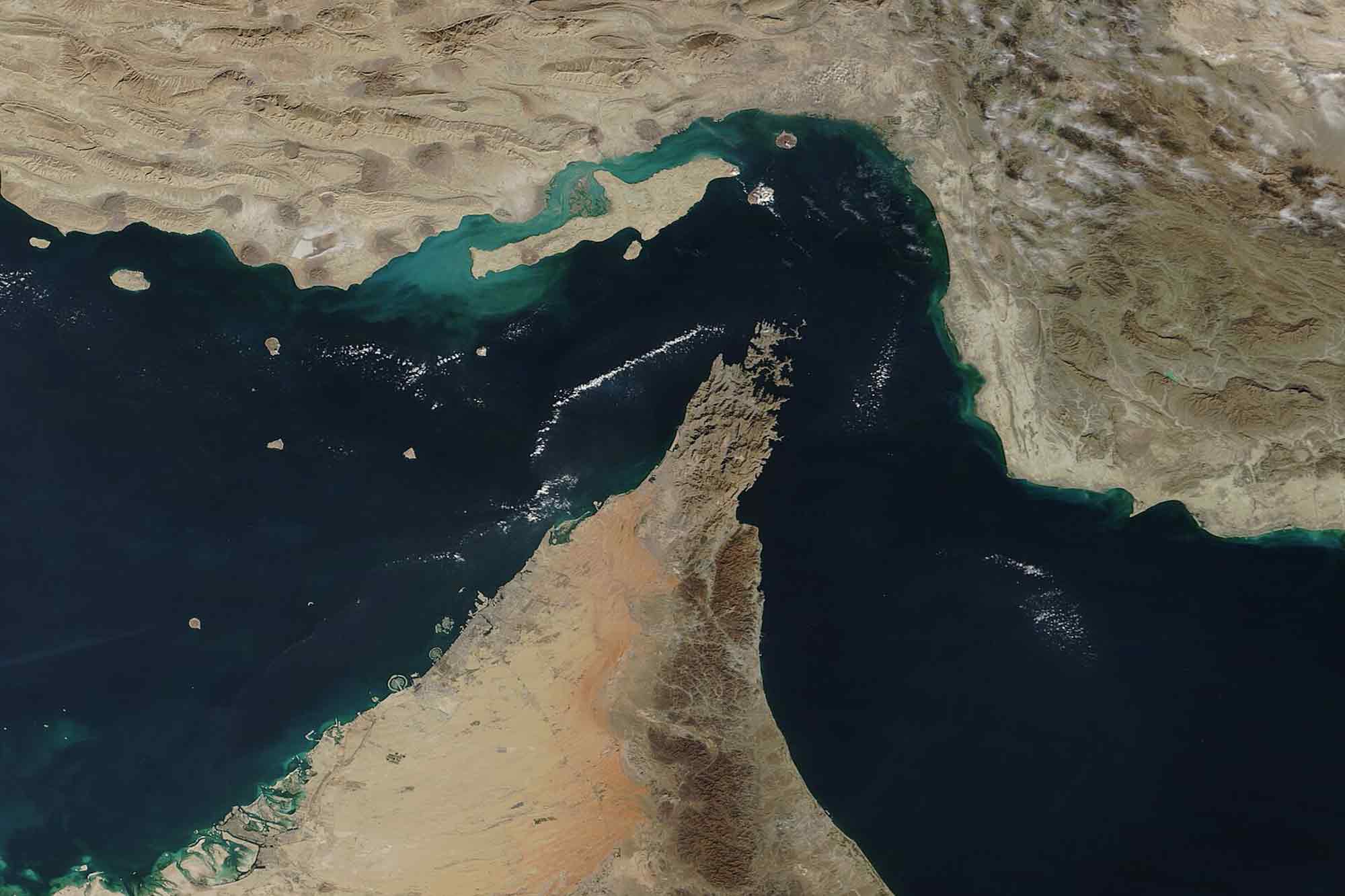Strait of Hormuz, from space, Iran, Oman, UAE