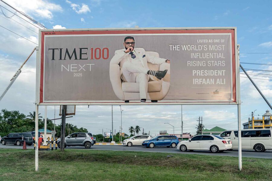 advertising billboard, President Irfaan Ali, Guyana